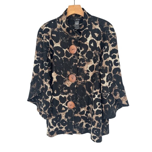 Ali Miles Womens Leopard Print Button-Up Jacket size large pockets - Picture 1 of 4